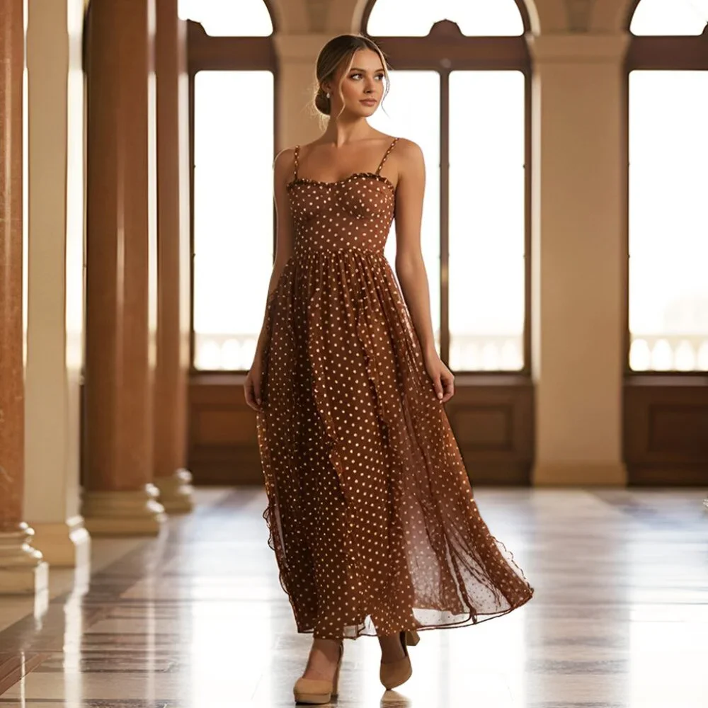 Embroidered flower ruffle maxi dress- Back smocking, ruffled skirt - Picture 4 of 13